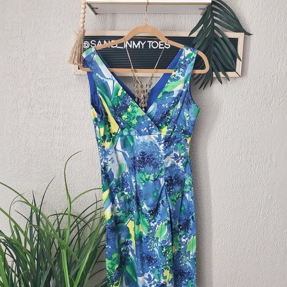 Donna Ricco NY I Sleeveless V Neck Sheath Summer Dress Teale/Floral Size… - Picture 6 of 15